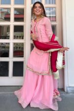 Baby Pink Color Chinon Silk Fabric Sequence With Jari Work Sharara Set