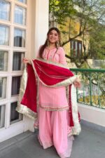 Baby Pink Color Chinon Silk Fabric Sequence With Jari Work Sharara Set