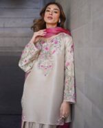 Beige Color French Crepe Fabric Embroidery Work Suit