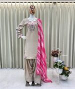 Beige Color French Crepe Fabric Embroidery Work Suit