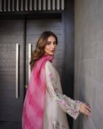 Beige Color French Crepe Fabric Embroidery Work Suit