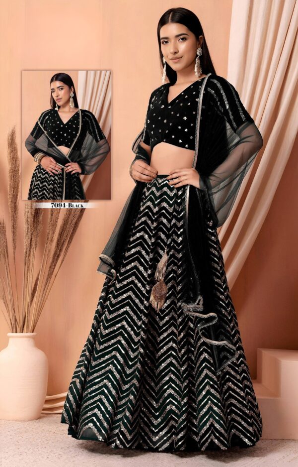 Black Color Georgette Fabric Zari With Sequence Embroidery Work Lehenga