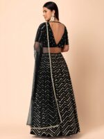 Black Color Georgette Fabric Zari With Sequence Embroidery Work Lehenga