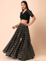 Black Color Georgette Fabric Zari With Sequence Embroidery Work Lehenga
