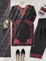 Black Color Mul Chanderi Fabric Sequence Work Farshi Style Suit