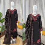 Black Color Mul Chanderi Fabric Sequence Work Farshi Style Suit
