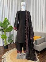 Black Color Mul Chanderi Fabric Sequence Work Farshi Style Suit
