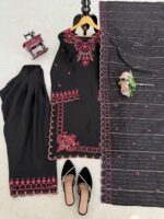 Black Color Mul Chanderi Fabric Sequence Work Farshi Style Suit