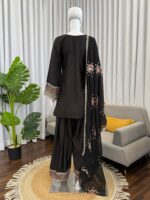 Black Color Natural Crepe Fabric Thread With Sequence Work Farshi Style Palazzo Suit