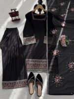 Black Color Natural Crepe Fabric Thread With Sequence Work Farshi Style Palazzo Suit