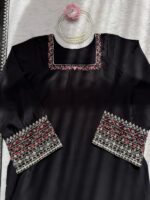 Black Color Natural Crepe Fabric Thread With Sequence Work Farshi Style Palazzo Suit