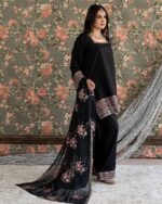 Black Color Natural Crepe Fabric Thread With Sequence Work Farshi Style Palazzo Suit
