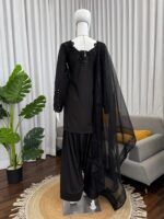 Black Color Natural Crepe Fabric Thread With Sequence Work Farshi Style Suit