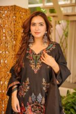 Black Color Rayon Fabric Thread Work Farshi Style Palazzo Suit