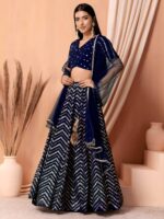 Blue Color Georgette Fabric Zari With Sequence Embroidery Work Lehenga