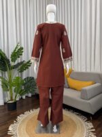 Brown Color Slub Rayon Fabric Thread Work Suit
