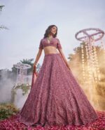 Dusty Pink Color Chinon Silk Fabric Jari With Sequence Work Lehenga