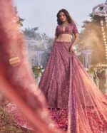Dusty Pink Color Chinon Silk Fabric Jari With Sequence Work Lehenga