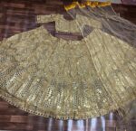 Gold Color Soft Net Fabric Coding With Sequence Work Lehenga