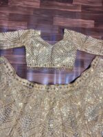 Gold Color Soft Net Fabric Coding With Sequence Work Lehenga