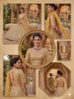Gold Color Soft Net Fabric Coding With Sequence Work Lehenga