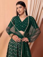 Green Color Georgette Fabric Zari With Sequence Embroidery Work Lehenga
