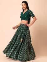 Green Color Georgette Fabric Zari With Sequence Embroidery Work Lehenga