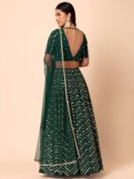 Green Color Georgette Fabric Zari With Sequence Embroidery Work Lehenga