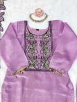 Light Lavender Color Mul Chanderi Fabric Thread Work Suit