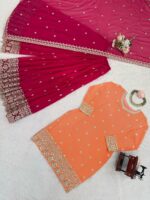 Light Orange Color Faux Georgette Fabric Thread With Sequence Work Palazzo Suit