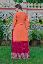 Light Orange Color Faux Georgette Fabric Thread With Sequence Work Palazzo Suit