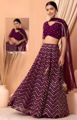 Maroon Color Georgette Fabric Zari With Sequence Embroidery Work Lehenga