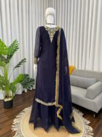 Navy Blue Color Faux Georgette Fabric Thread With Sequence Work Palazzo Suit