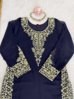 Navy Blue Color Faux Georgette Fabric Thread With Sequence Work Palazzo Suit