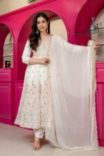 Off White Color Faux Blooming Fabric Sequence With Jari Work Anarkali Suit