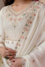 Off White Color Faux Blooming Fabric Sequence With Jari Work Anarkali Suit