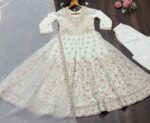 Off White Color Faux Blooming Fabric Sequence With Jari Work Anarkali Suit