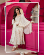 Off White Color Faux Blooming Fabric Sequence With Jari Work Anarkali Suit