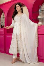 Off White Color Faux Blooming Fabric Sequence With Jari Work Anarkali Suit