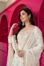 Off White Color Faux Blooming Fabric Sequence With Jari Work Anarkali Suit