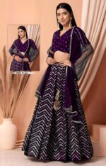 Purple Color Georgette Fabric Zari With Sequence Embroidery Work Lehenga