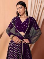 Purple Color Georgette Fabric Zari With Sequence Embroidery Work Lehenga