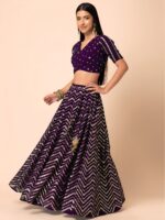 Purple Color Georgette Fabric Zari With Sequence Embroidery Work Lehenga