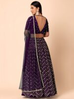 Purple Color Georgette Fabric Zari With Sequence Embroidery Work Lehenga