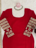 Red Color Faux Georgette Fabric Thread With Sequence Work Suit