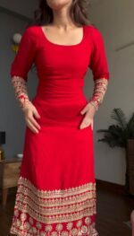 Red Color Faux Georgette Fabric Thread With Sequence Work Suit