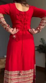 Red Color Faux Georgette Fabric Thread With Sequence Work Suit