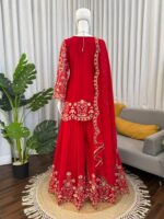 Red Color Faux Georgette Fabric Thread Work Sharara Set