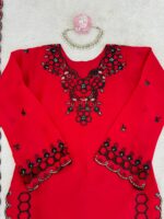 Red Color Mul Chanderi Fabric Sequence Work Farshi Style Suit