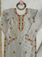 Silver Color Japan Satin Silk Fabric Thread With Sequence Work Palazzo Suit